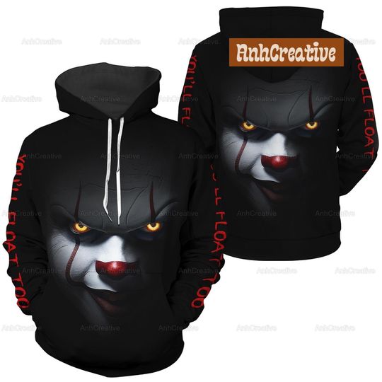 Pennywise 3d Hoodie, Pennywise Horror Character Hoodie, Horror Movie Hoodie, Halloween Hoodie, Horror Movie Gift, Halloween Gifts
