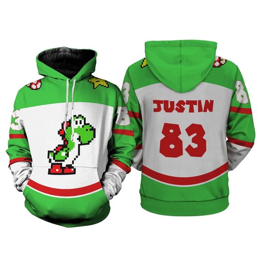 Mario Yoshi Full Over Print 3D Hoodie, Super Mario Yoshi Halloween Shirt, Mario Bros Video Game Sweatshirt Hoodie, Halloween Cosplay Hoodie