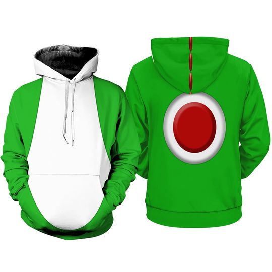 Mario Yoshi Full Over Print 3D Hoodie, Super Mario Yoshi Halloween Shirt, Mario Bros Video Game Sweatshirt Hoodie, Halloween Cosplay Hoodie