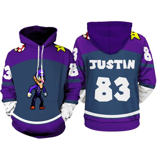 Full Over Print Waluigi Custom Hoodie, Cosplay Matching Halloween Shirts, Halloween Costume for Family Group Shirt, Mario Waluigi Shirts