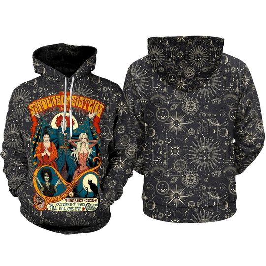 Hocus Pocus Full Over Print Hoodie, Hocus Pocus Hoodie, Sanderson Sisters Shirt, It's Just A Bunch Of Hocus Pocus Shirt, Halloween Shirts