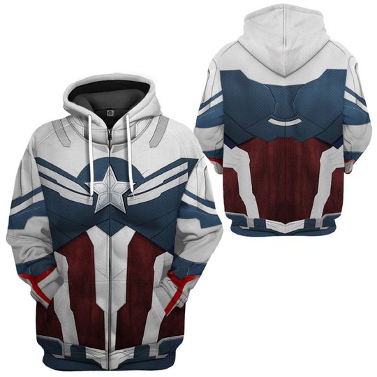 Sam Wilson Captain America Suit Full Over Print 3D Hoodie, Captain America Superhero Cosplay Shirt, Avengers Superhero Sweatshirt Hoodie
