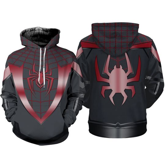 Spiderman Miles Morales Suit Full Over Print 3D Hoodie, Spider Man Halloween Cosplay Sweatshirts, Avengers Superhero Sweatshirts Hoodie