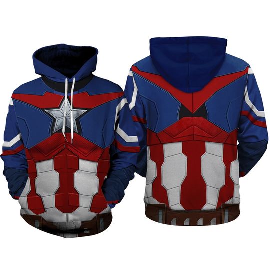 Sam Wilson Captain America Suit Full Over Print 3D Hoodie, Captain America Superhero Cosplay Shirt, Avengers Superhero Sweatshirt Hoodie