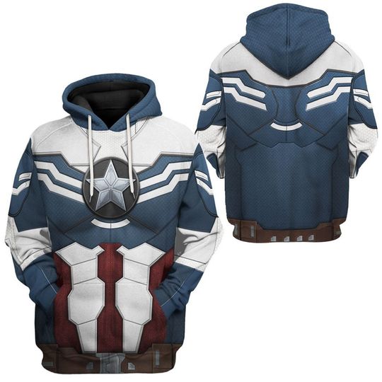 Sam Wilson Captain America Full Over Print Hoodie, Captain America Falcon Shirt, The Falcon and the Winter Soldier, Captain America Cosplay