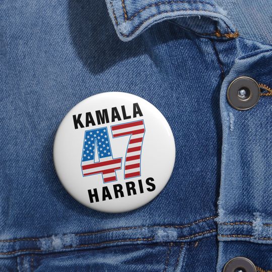 Kamala Harris Walz Button Pin, White & Blue Election Campaign Button, Harris 47 Pin
