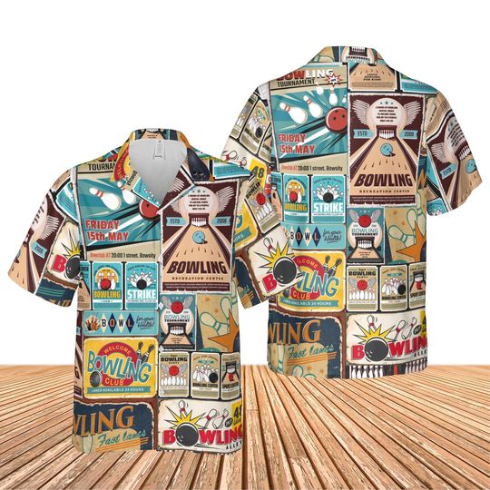 Retro Bowling Hawaiian Shirt, Bowling Club Button Down Shirt, Aloha Bowling Hawaiian Shirt, Matching Bowling Team Shirt, Gifts For Bowlers