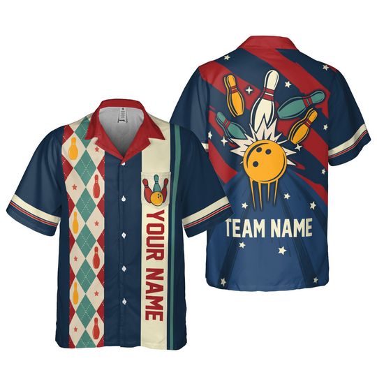 Personalized Retro Bowling Hawaiian Pocket Shirt for Men Women, Custom Name Bowling Shirt, Bowling Pocket Shirt, Vintage Bowling Team Name