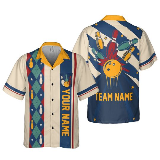 Personalized Retro Bowling Hawaiian Pocket Shirt for Men Women, Custom Name Bowling Shirt, Bowling Pocket Shirt, Vintage Bowling Team Name