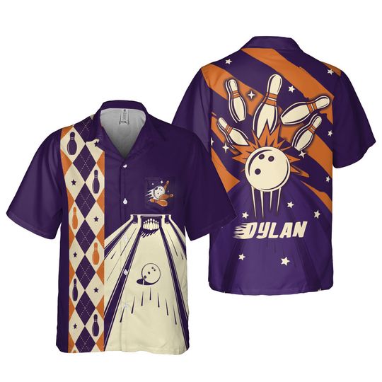 Personalized Retro Bowling Hawaiian Pocket Shirt for Men Women, Custom Name Bowling Shirt, Bowling Pocket Shirt, Vintage Bowling Party Shirt