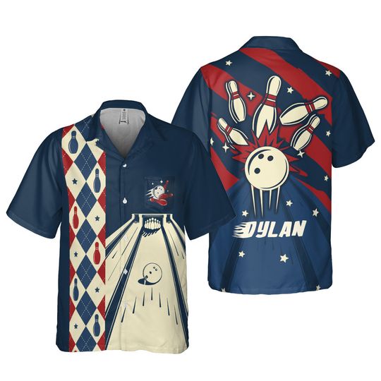 Personalized Retro Bowling Hawaiian Pocket Shirt for Men Women, Custom Name Bowling Shirt, Bowling Pocket Shirt, Vintage Bowling Party Shirt