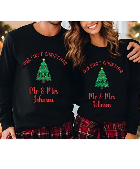First Christmas Couple Pajamas , Personalized Pajamas , Matching Flannel Cozy Pajamas, Gift for Husband , Valentines Day Matching pjs set