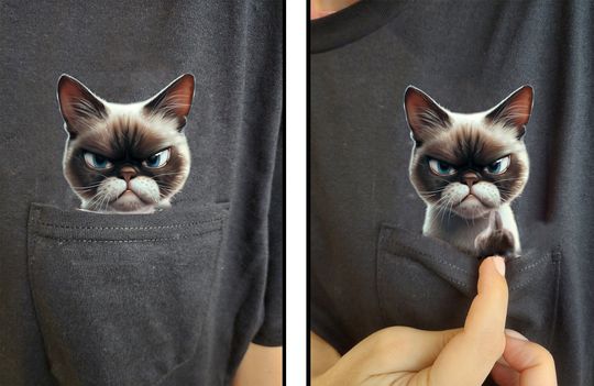 Humor Cat Hidden Middle Finger Pocket - Funny Cat Print - Cat Lover T-shirt Unique Gift Idea - Funny Angry Cat T-shirt
