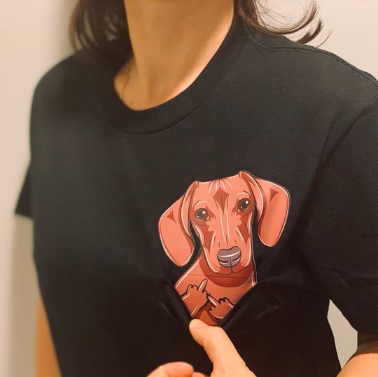 Dachshund Dog With Middle Finger In The Pocket Funny T-shirt Pocket Shirt Dog Middle Finger Shirt Gift Ideas Pocket Tee Pocket Shirt
