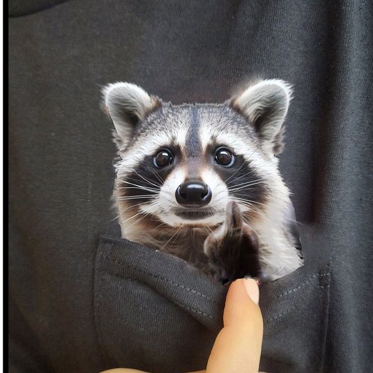 Raccoon Hidden Middle Finger Pocket Funny Raccoon Print Raccoon T-shirt Unique Gift Idea  Funny Raccoon T-shirt