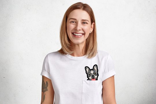 French Bulldog With Middle Finger In The Pocket Funny T-shirt Pocket Shirt, Dog Middle Finger Shirt, Gift Ideas Pocket Tee Pocket Shirt