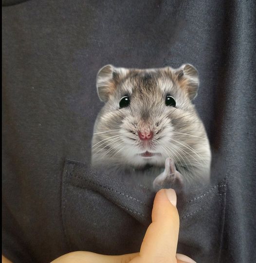 Hamster Shirt Hidden Middle Finger Pocket Funny Hamster Print T-shirt, Unique Gift Idea Funny T-shirt
