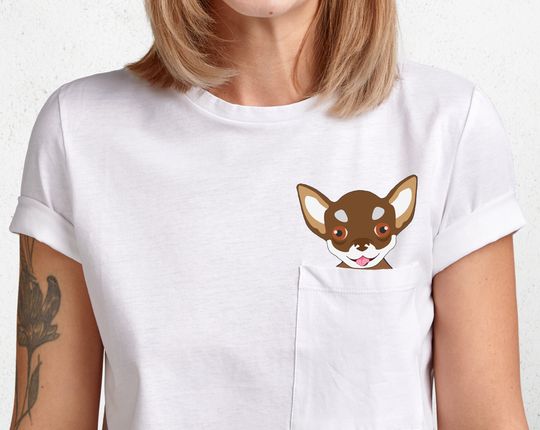Chiweenie Dog With Middle Finger In The Pocket Funny T-shirt Pocket Shirt Dog Middle Finger Shirt Gift Ideas Pocket Tee Pocket Shirt