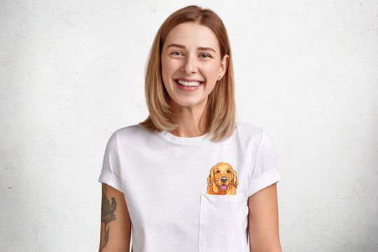 Golden Labrador Retriever Dog With Middle Finger In The Pocket Funny T-shirt Pocket Shirt Dog Middle Finger Shirt Gift Ideas Pocket Shirt