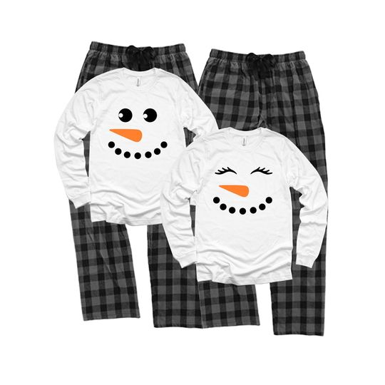 Snowman Pajamas, Snowmen or Snowwomen Face Pajamas, Merry Christmas Matching Family Pajamas, Christmas Gift, Family Matching Sleepwear