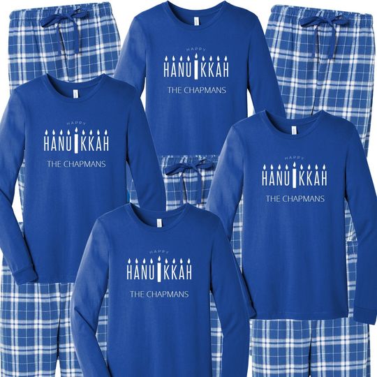 Personalized Happy Hanukkah Pajamas, Merry Christmas Matching Family Pajamas, Christmas Gift, Family Matching Sleepwear