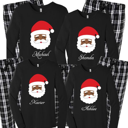 Black Santa Claus Family Pajamas, Merry Christmas Matching Family Pajamas, Christmas Gift, Family Matching Sleepwear