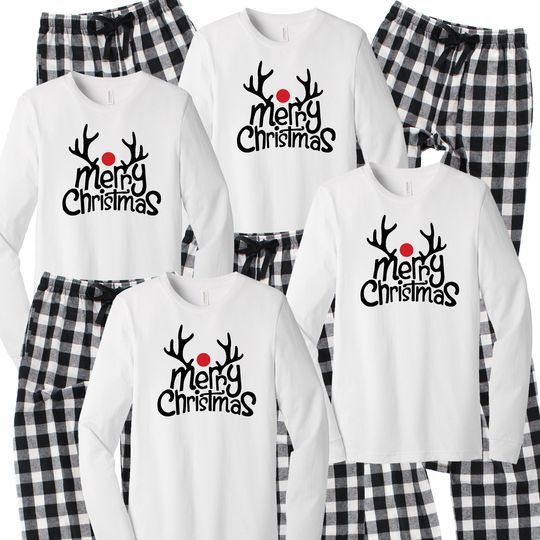 Merry Christmas Family Pajamas, Reindeer Pajamas, Merry Christmas Matching Family Pajamas, Christmas Gift, Family Matching Sleepwear