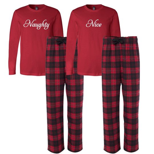 Naughty and Nice Flannel Pajamas, Merry Christmas Matching Family Pajamas, Christmas Gift, Family Matching Sleepwear