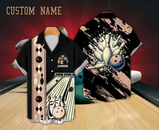 Personalized Bowling Hawaiian Shirt, Custom Name Bowling Button Down Shirt, Retro Bowling Lover Gift For Bowler, Matching Bowling Team Shirt