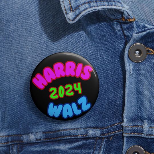 Harris Walz 2024 Black Custom Pin Button - Madam President, Kamala Harris