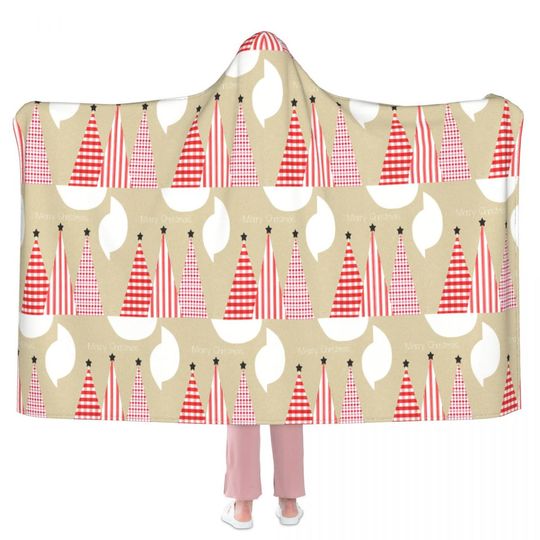 Merry Christmas Blanket Red And White Trees Fleece Winter Hooded Blanket Soft Cheap Aesthetic Bedspread