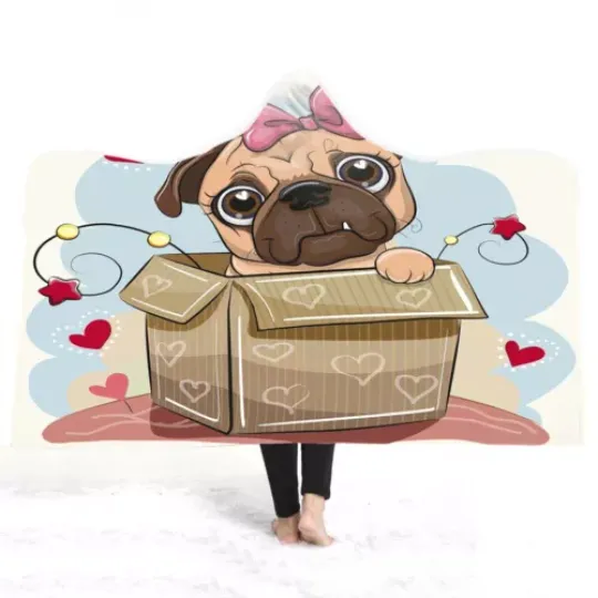 Christmas Birthday Gift Shepherd Dog Pug Winter Hooded Blanket Sofa Throw