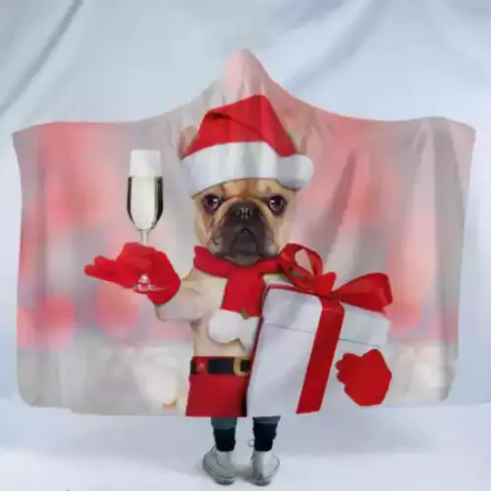 Christmas Yellow Dog 3D Hooded Blanket, Warm and comfortable, Gift For Birthday/Chistmas/New Year, For Him/Her