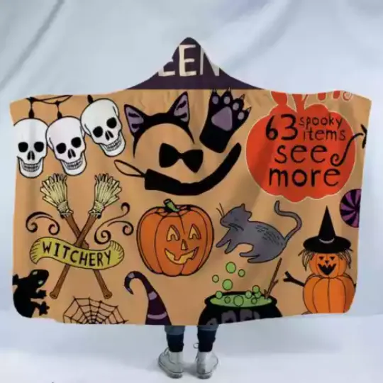 Scary Halloween Items 3D Hooded Blanket, Warm and comfortable, Gift For Birthday/Chistmas/New Year, For Him/Her