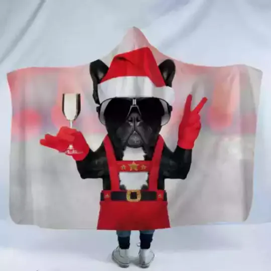 Happy Christmas Black Dog 3D Hooded Blanket, Warm and comfortable, Gift For Birthday/Chistmas/New Year, For Him/Her