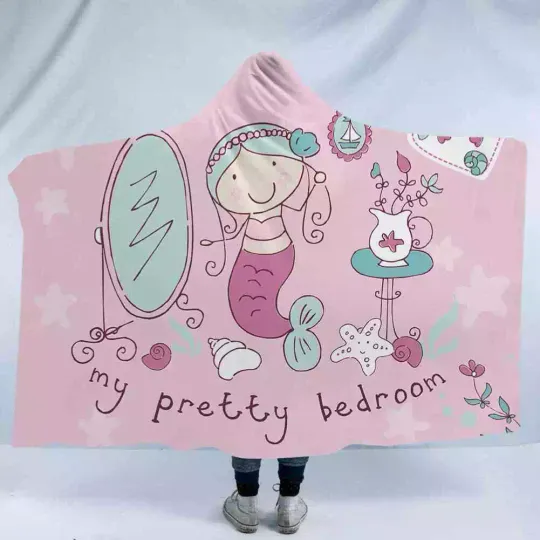 Mermaid Princess's Room 3D Hooded Blanket, Warm and comfortable, Gift For Birthday/Chistmas/New Year, For Him/Her
