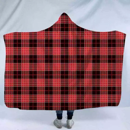 Black And Red Small Grid 3D Hooded Blanket, Warm and comfortable, Gift For Birthday/Chistmas/New Year, For Him/Her