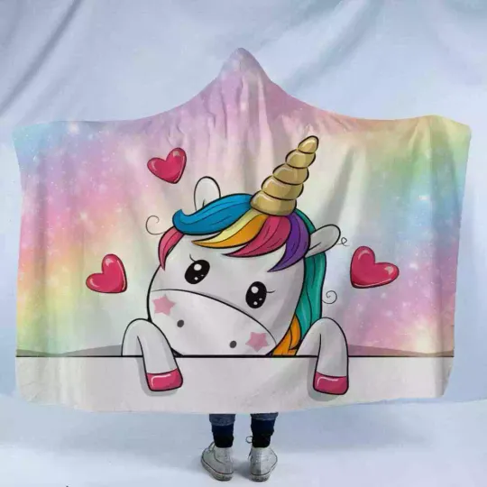 Nice Lovely Pink Unicorn 3D Hooded Blanket, Warm and comfortable, Gift For Birthday/Chistmas/New Year, For Him/Her