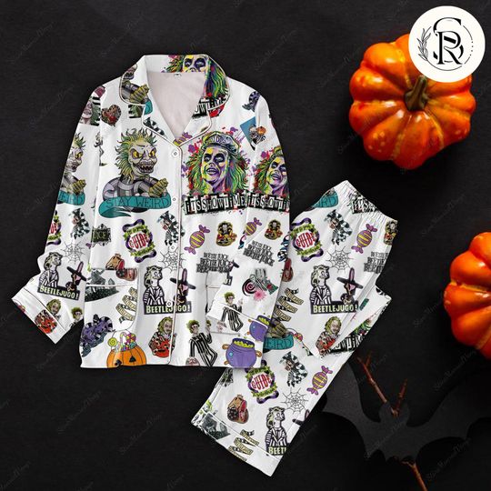 Beetlejuice Halloween Pajamas Set, Beetlejuice Stay Weird Its Show Time Pjs, Tim Burton T-Shirt Pants Set, Michael Keaton Character Pjs