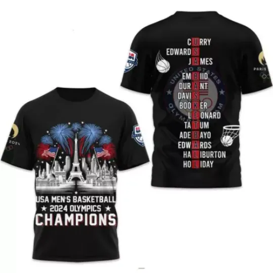 USA Men’s Basketball 2024 Olympics Champions 3D T-Shirt