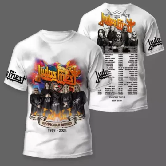 Judas Priest Invincible Shield 2024 Tour Shirt  Judas Priest 3D T-Shirt Merch Gift For Fans Short Sleeves, Cotton Short Sleeve Trendy Shirt