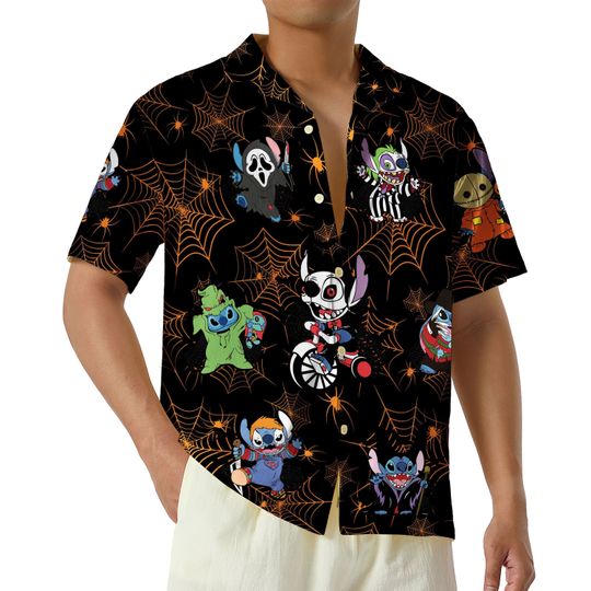 Spooky Season Hawaiian Shirt, Scary Stitch Happy Halloween Button Up Shirt, Disneyland Spooky Vibes