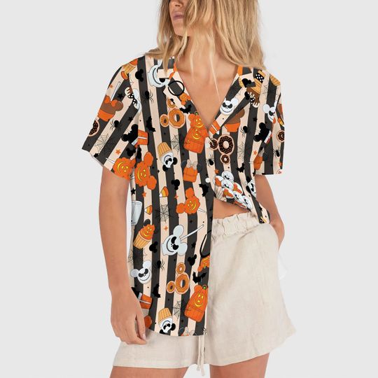 Mickey and Friends Snacks Halloween Hawaiian Shirt, Disney Spooky Season Button Up Shirt, ickey Cute Horror Hawaii Shirt