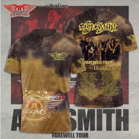 Aerosmith Peace Out Farewell Tour with The Black Crowes 3D T-Shirt Merch Gift For Fans Short Sleeves, Cotton Short Sleeve Trendy Shirt