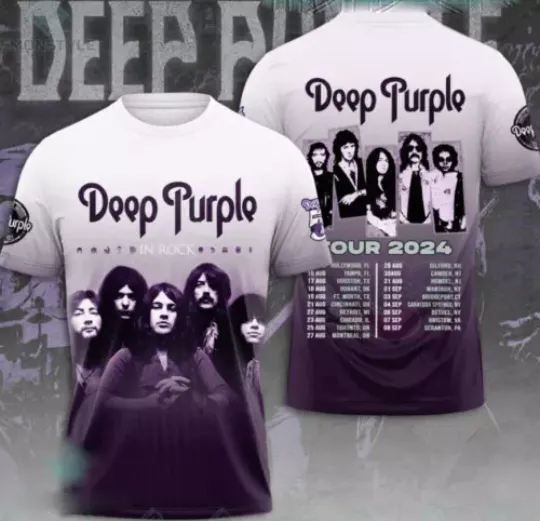 Deep Purple In Rock Tour 3D T-Shirt Merch Gift For Fans Short Sleeves, Cotton Short Sleeve Trendy Shirt