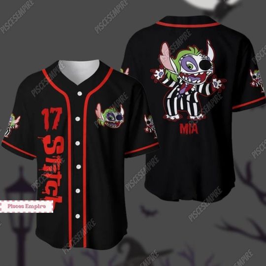 Halloween Beetlejuice Baseball Shirt, Disney Horror Stitch Jersey, Personalized Beetlejuice Movie Shirt, Disney Stitch Jersey Shirt