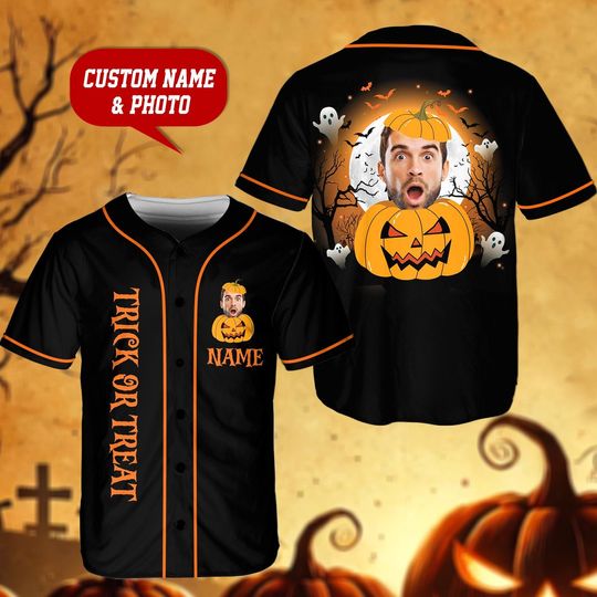Happy Halloween Baseball Jersey, Custom Name and Photo Baseball Jersey, Halloween Party Jersey, Trick Or Treat Tee, Spooky Season Jersey