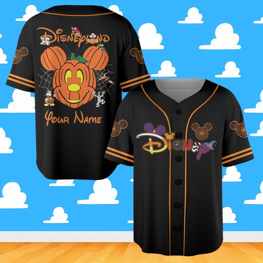 Custom Ddisneyland Halloween Baseball Jersey, Personalized Mickey Pumpkin Jersey, Ddisney Vacation Matching Outfit Spooky Season Tee WDW Shirt