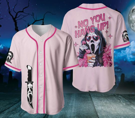 No You Hang Up Retro Halloween Scream Baseball Shirt, Scream Shirt Halloween Gift, Custom Name Ghostface Jersey Shirt