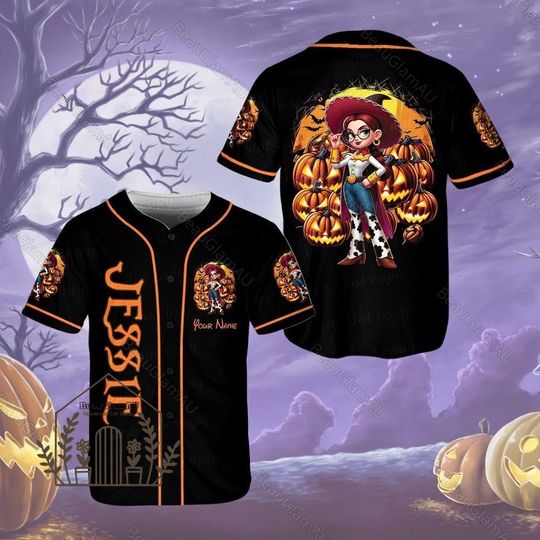 Halloween Disney Toy Story Jessie Baseball Jersey, Disney Halloween Shirt, Pumpkin Halloween Shirt, Custom Toy Story Baseball Shirt